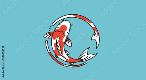 Koi Fish Circular Motion, Japanese Symbol of Luck and Perseverance, Minimalist Art