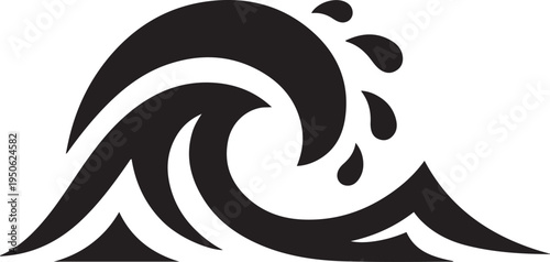 Ocean wave, sea wave. black art icon drawing vector