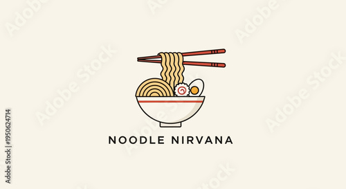 Noodle Nirvana Logo: Delicious Ramen Bowl with Chopsticks and Egg, Minimalist Design