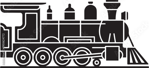 Vintage Old Locomotive Engine. black art icon drawing vector