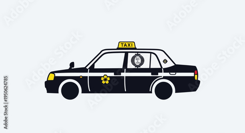 Pixel Art Japanese Taxi Cab with Flower Emblem and Taxi Sign