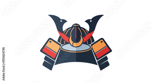 Samurai Helmet Icon: Traditional Japanese Warrior Armor Symbol