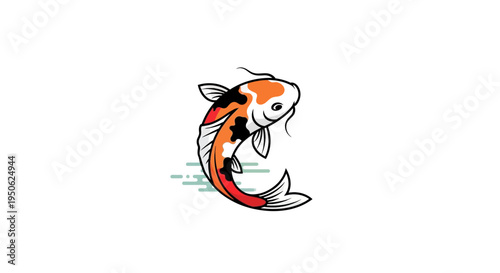 Vibrant Koi Fish Illustration: Japanese Carp Swimming in Water
