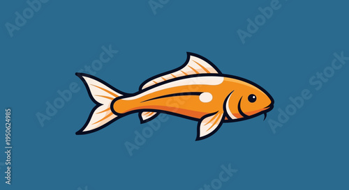Vibrant Orange Koi Fish Swimming in Blue Water - Japanese Carp Illustration