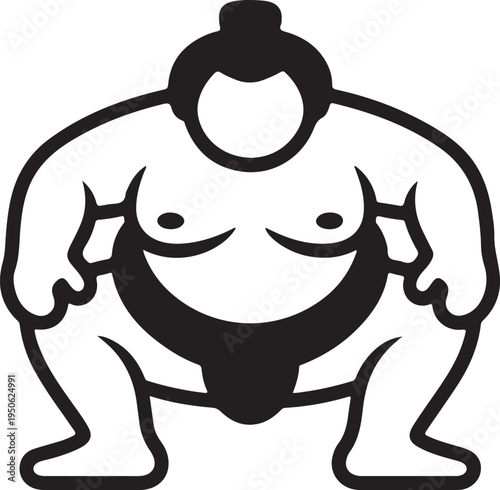 Traditional sumo wrestler in iconic fighting stance with muscular build and topknot hairstyle