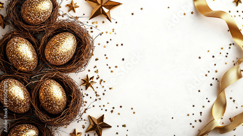 a white background with glittery easter eggs 