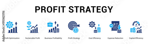 Profit Strategy  Modern and clean web banner illustration vector featuring thematic icons