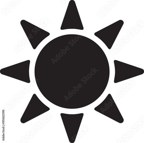 A stylized black and white representation of a sun with eight triangular rays radiating outward