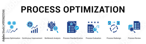 Process Optimization  Modern and clean web banner illustration vector featuring thematic icons