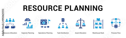 Resource Planning  Modern and clean web banner illustration vector featuring thematic icons
