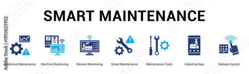 Smart Maintenance  Modern and clean web banner illustration vector featuring thematic icons