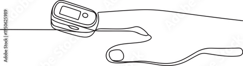 pulse Oximeter on finger. one line art icon drawing vector