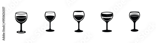 Wine glass silhouette icon featuring alcoholic beverage drink, red wine goblet dinner restaurant party more vector illustration or editable stroke.