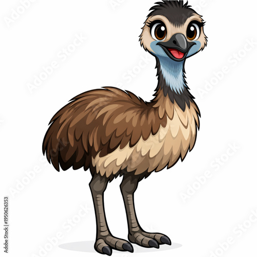 Emu bird cartoon illustration large flightless bird design