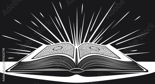 open book with bright light rays, knowledge concept