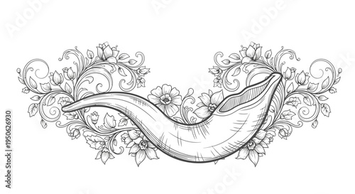 shofar horn with floral pattern