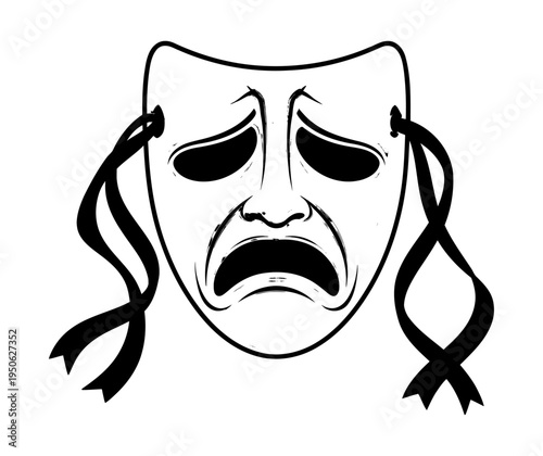 Tragedy mask illustrating negative emotions like sadness and drama, symbolizing theater, acting, and classic performance