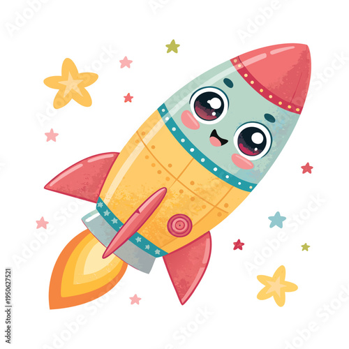 Cartoon Rockets Flying With Stars And Fireworks Vector Illustration Background