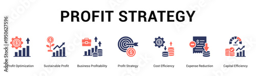 Profit Strategy  Modern and clean web banner illustration vector featuring thematic icons