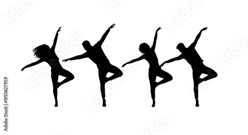 Dynamic silhouettes of dancers in mid-jump pose sequence isolated on transparent background, Vector