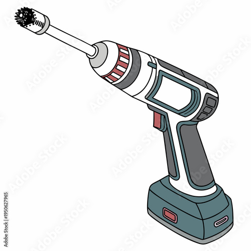 Electric drill with a brush attachment on white background power tool isolated