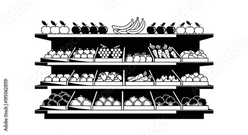 Grocery store shelf with various food.