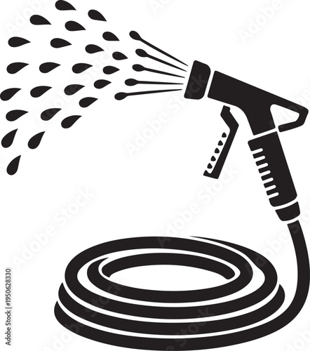 A pressure washer nozzle spraying water from a coiled hose in action.