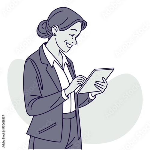 Businesswoman using a tablet with a smile on her face smiling office worker