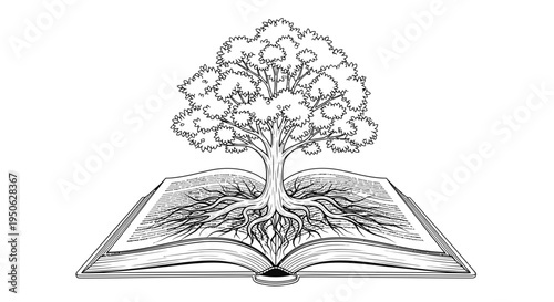 tree growing out of open book