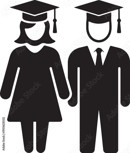 Graduation celebration with two academic figures wearing caps and gowns