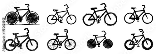 Bicycle vector icon set Hand drawn sketch and doodle illustration of bikes in different styles