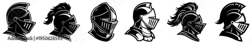 Knight helmet vector icon set Medieval warrior and gladiator armor silhouette collection for logo design