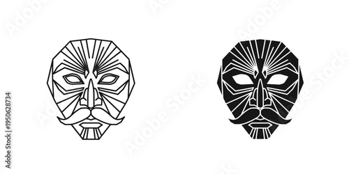 traditional tribal warrior mask dual face split design vector illustration