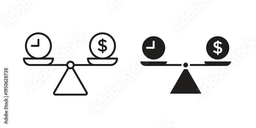 Time and money compare scale icon illustration for web design. filled flat icons
