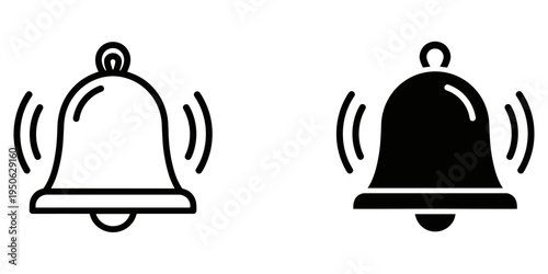 two notification bells ringing with sound waves flat design vector illustration