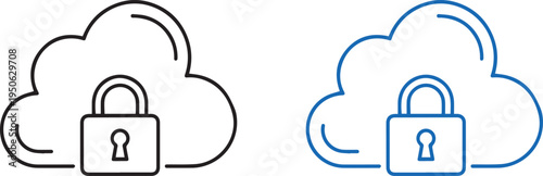 Cloud security, data protection, and cybersecurity technology in a minimal vector style.