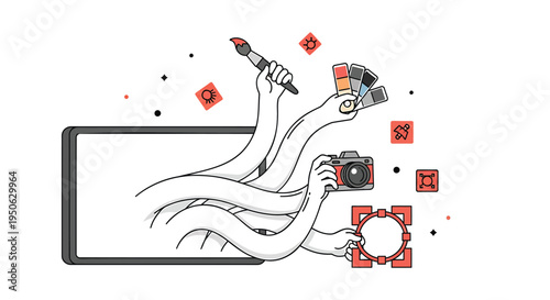Vector illustration of creative tools and social media icons