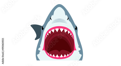 Fierce great white shark mouth wide open with sharp teeth bared aggressive predator illustration danger symbol ocean