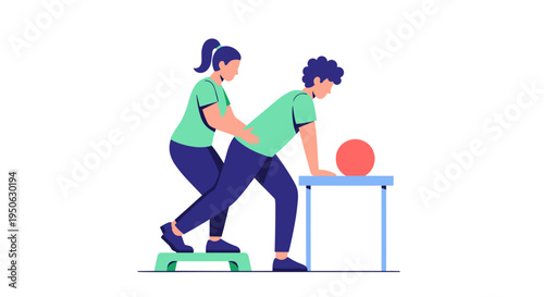 Physical therapist guides patient through rehabilitation exercise promoting recovery and well being with focused care