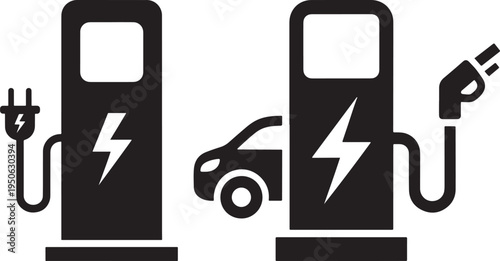 Electric car charging station with plug