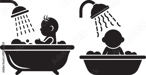 Baby taking bath with shower and soap