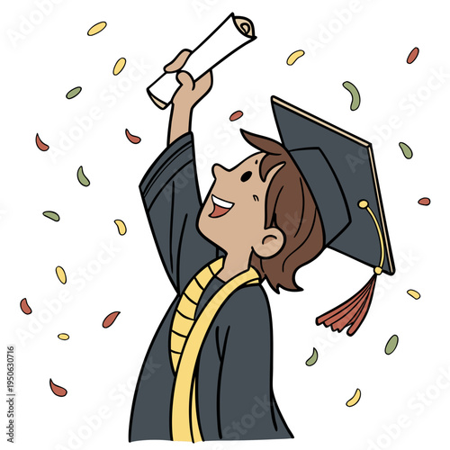 Young woman celebrating graduation with diploma graduate gown