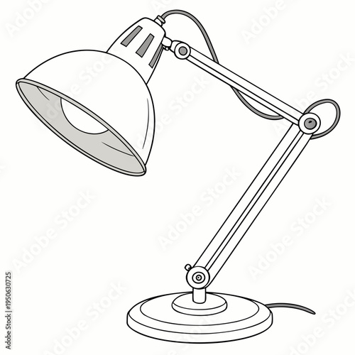 Desk lamp with adjustable arm and shade on white background lighting