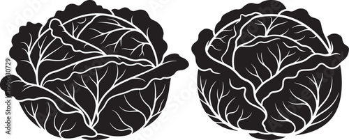 Cabbage vegetable silhouette icon set