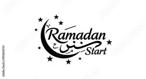 Ramadan start logo with crescent moon and stars