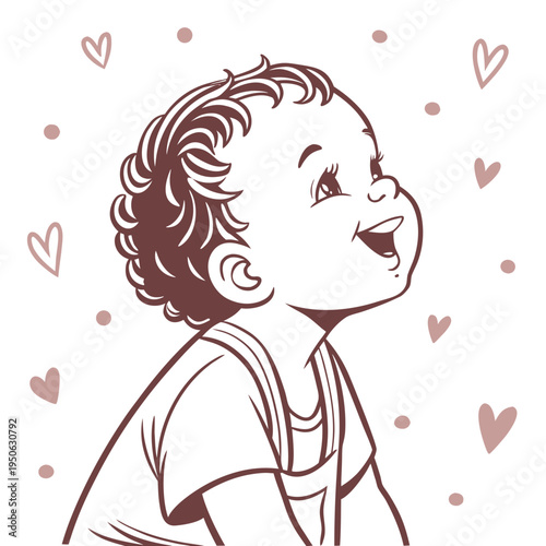Happy child with hearts and dots brown white