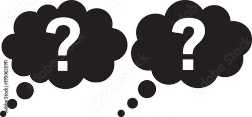 Two thought bubbles with question marks