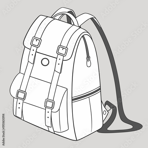 Backpack with straps and buckles on gray background luggage travel school