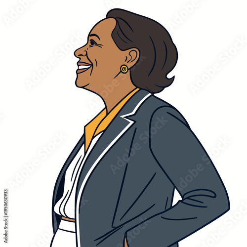 Confident businesswoman in blazer and white shirt smiling