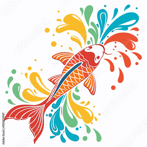 Koi fish with colorful splash and water effect